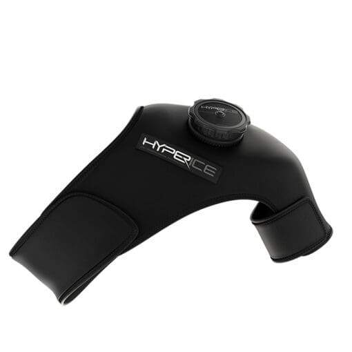 The Hyperice Ice ICT Left Shoulder is a black wrap designed for ice therapy, featuring adjustable straps and a screw-top ice compartment.