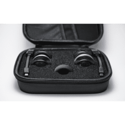 The Enode / Eleiko - Bar Sensor Kit includes a black, hard-shell carrying case with two black headset earpieces nestled in foam and a mesh pocket inside the lid holding a cable. The background is plain white.