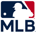MLB logo featuring a silhouette of a baseball player in a batting stance against a background split into blue and red sections, with the letters MLB below.