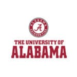 Logo of the University of Alabama featuring a circular emblem with Alabama Crimson Tide around a stylized A, and the text The University of Alabama in bold, red letters below.