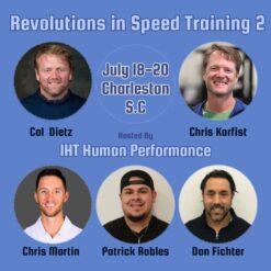 Event promo image for Fascia Mechanics for Sport, July 18-20 in Charleston, SC, featuring photos of speakers Cal Dietz, Chris Korfist, Chris Martin, Patrick Robles, and Dan Fichter; hosted by IHT Human Performance.